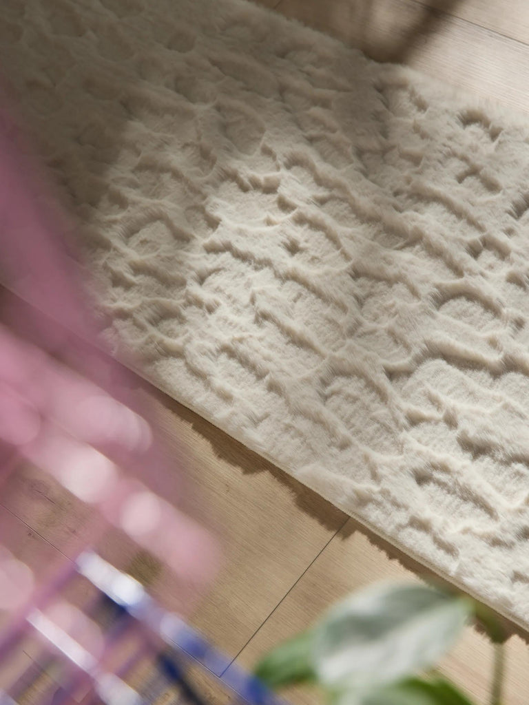 Tapis shaggy design texturé de couloir blanc cassé 60x200 cm