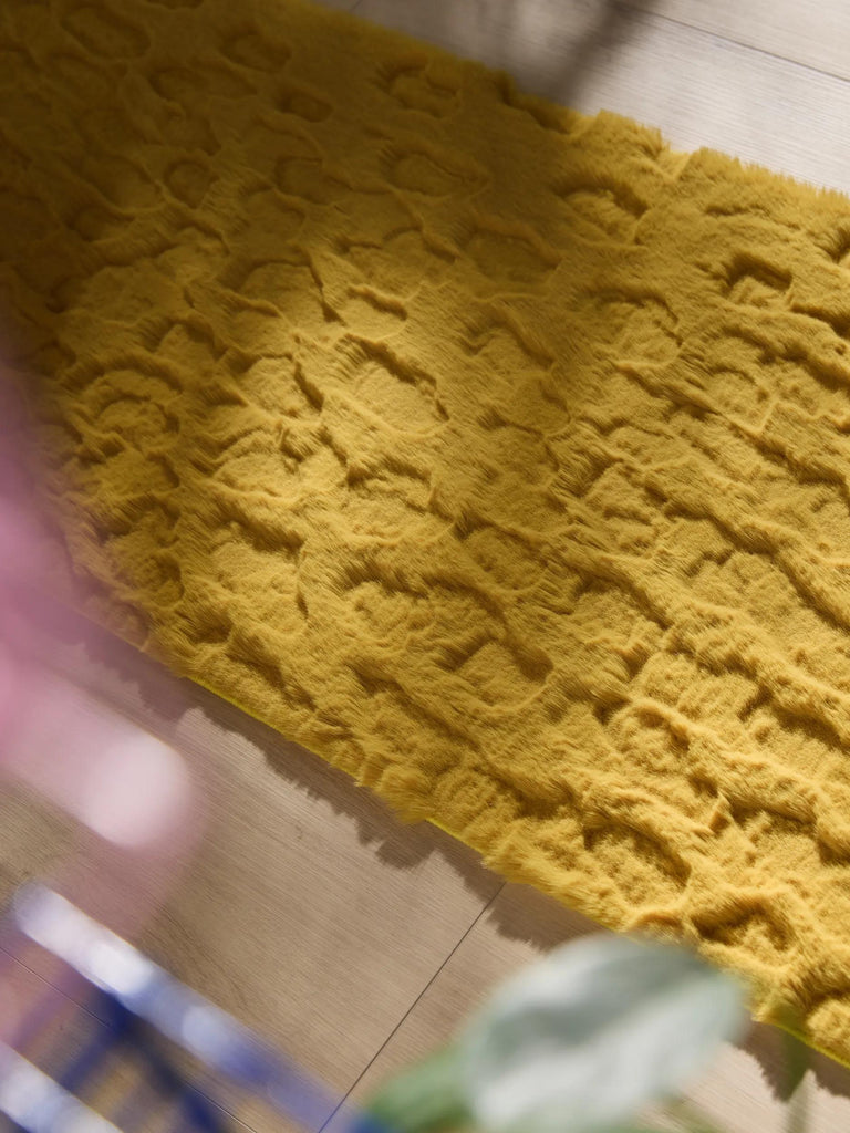 Tapis shaggy design texturé de couloir jaune 60x200 cm