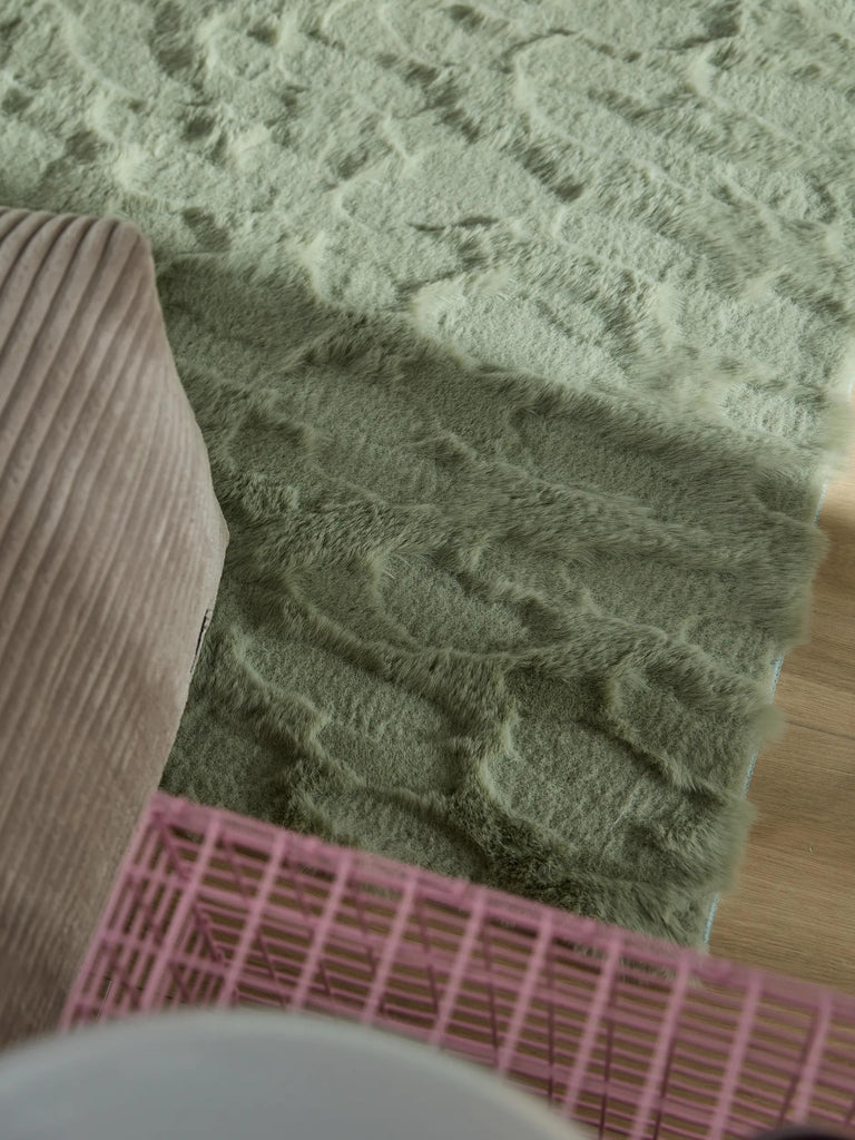 Tapis shaggy design texturé vert sauge 60x120 cm