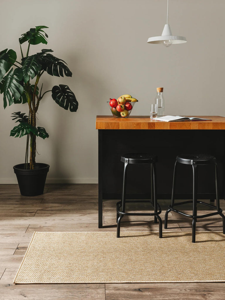 Tapis scandinave tressé à plat de couloir beige naturel d'intérieur et d'extérieur 80x300 cm