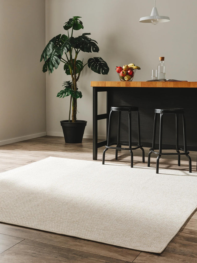 Tapis scandinave tressé à plat carré blanc d'intérieur et d'extérieur 300x300 cm