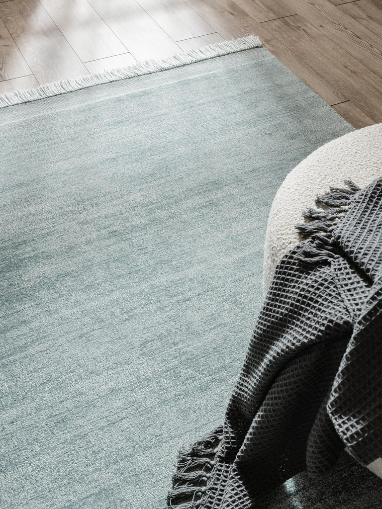 Tapis moderne chiné à franges turquoise 160x230 cm