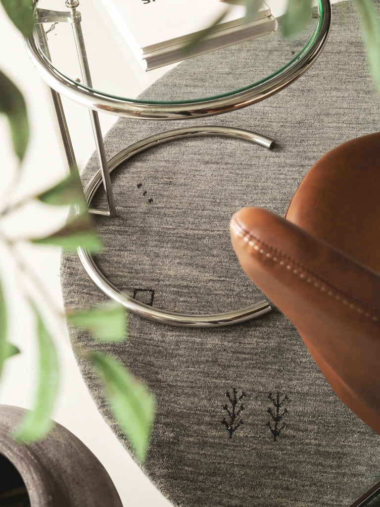 Tapis moderne motif ethnique rond gris foncé en laine 200 cm de diamètre