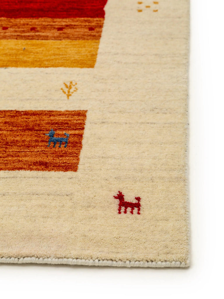 Tapis ethnique inspiration berbère descente de lit multicolore et beige en laine 80x250 cm