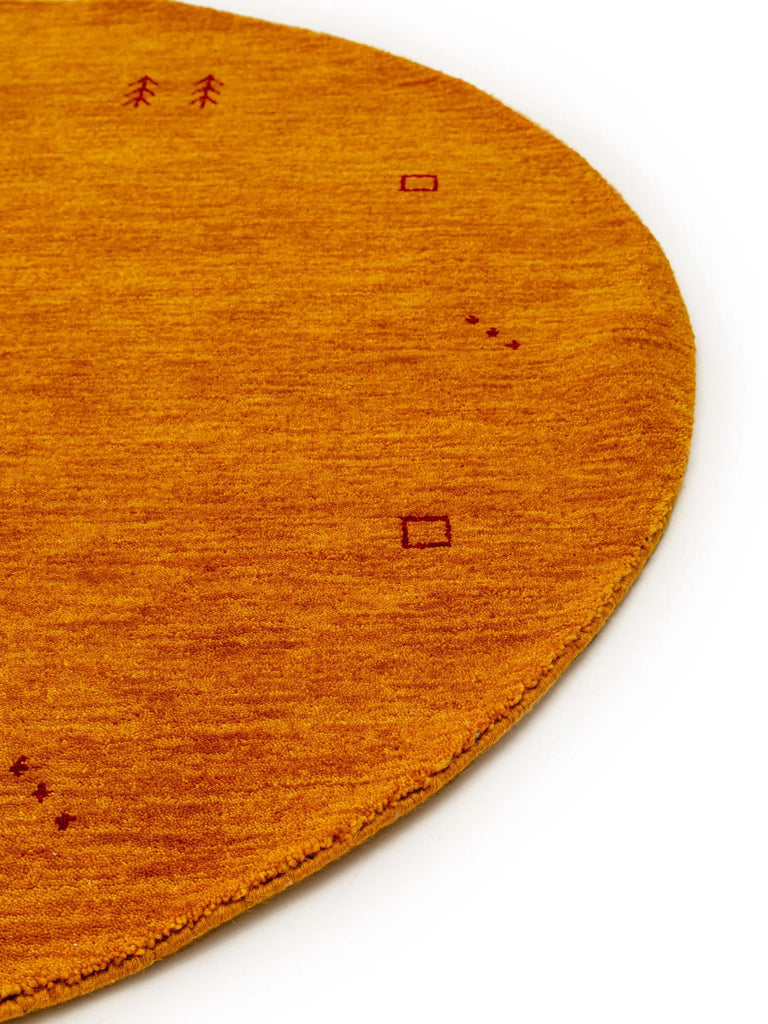 Tapis moderne motif ethnique rond orange en laine 160 cm de diamètre