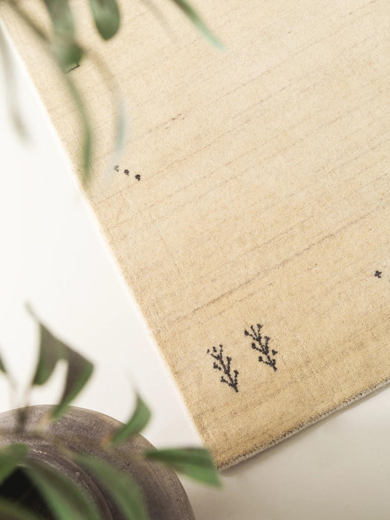 Tapis moderne motif ethnique descente de lit beige en laine 80x250 cm