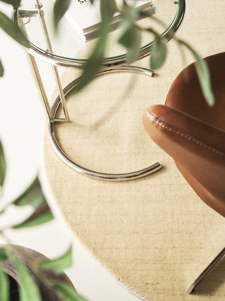 Tapis moderne chiné rond crème en laine 160 cm de diamètre