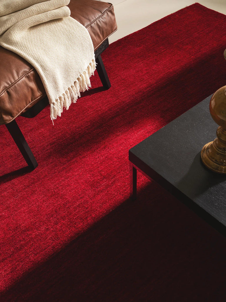 Tapis moderne chiné bordeaux en laine 80x150 cm