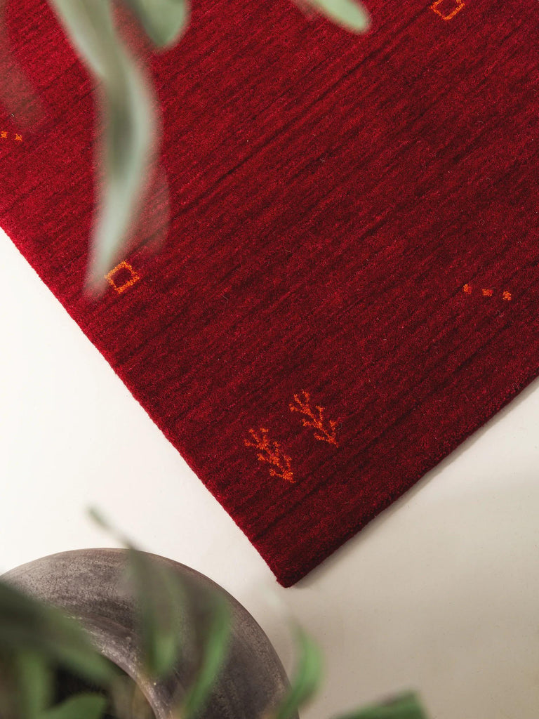 Tapis moderne motif ethnique descente de lit bordeaux en laine 80x250 cm