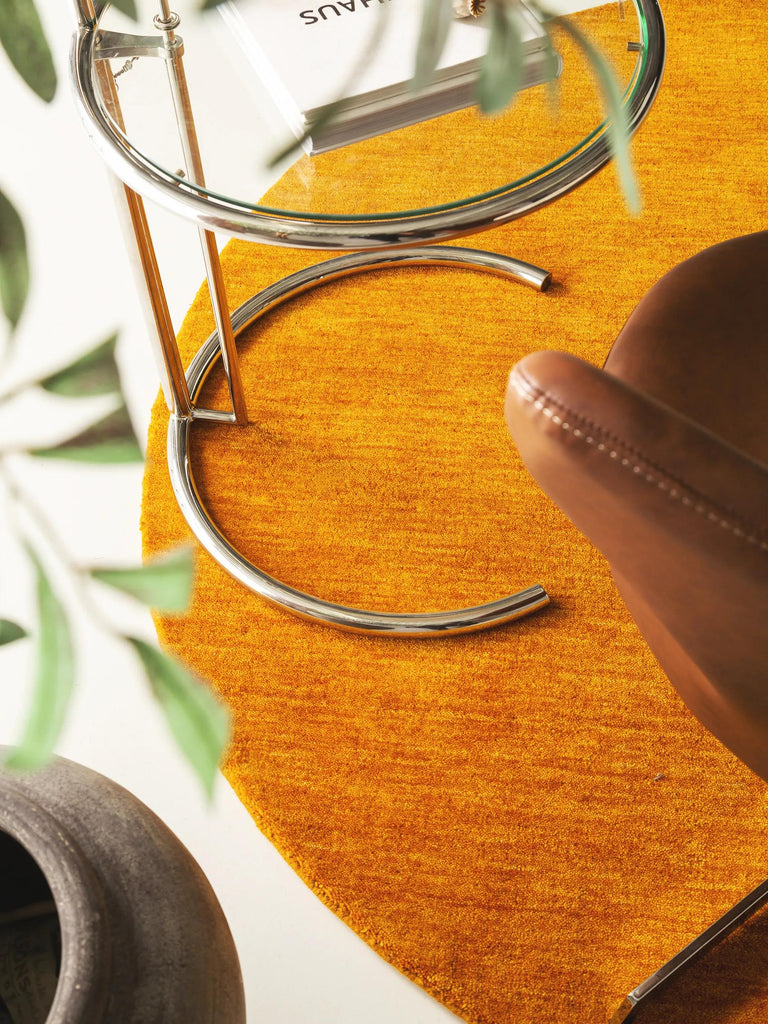 Tapis moderne chiné rond orange en laine 200 cm de diamètre