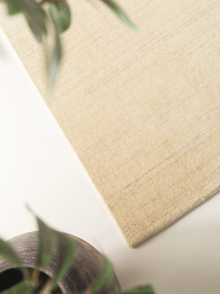 Tapis moderne chiné descente de lit crème en laine 80x250 cm