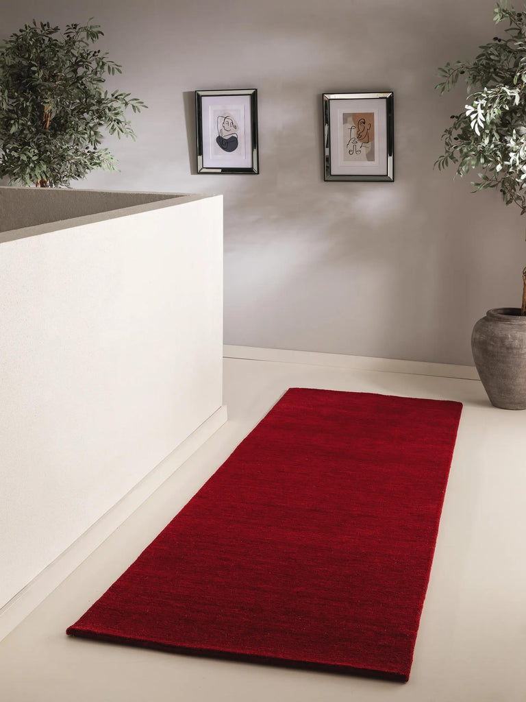 Tapis moderne chiné descente de lit bordeaux en laine 80x250 cm