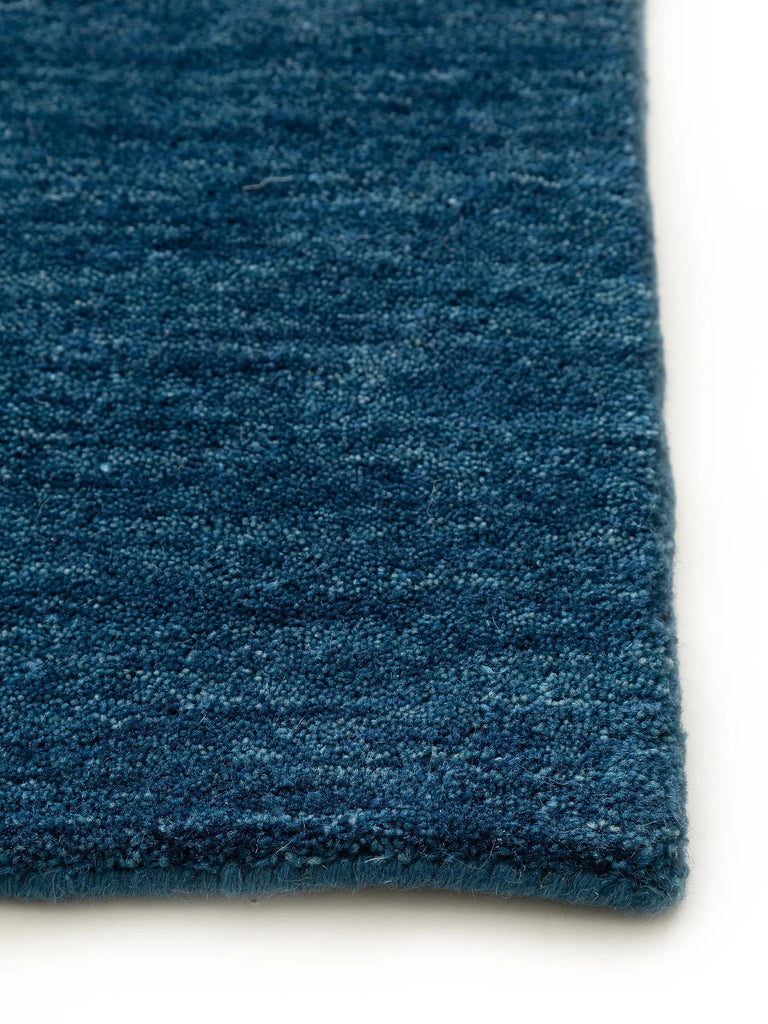 Tapis moderne chiné descente de lit bleu en laine 80x250 cm