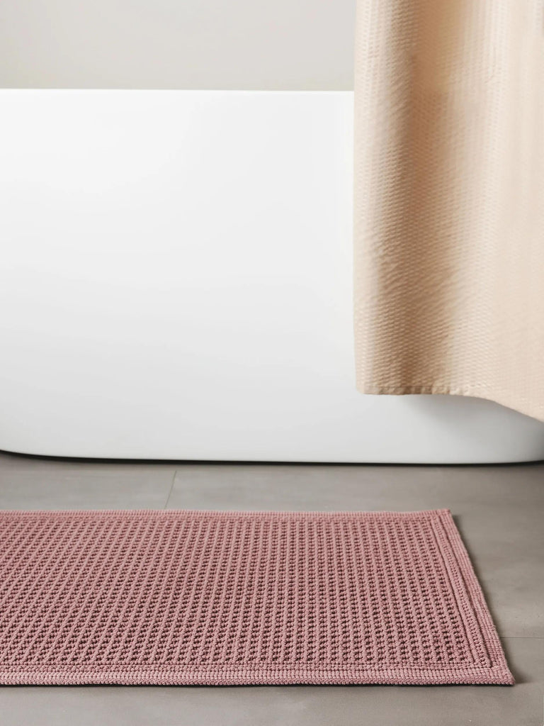 Tapis géométrique grille de bain violet en coton 50x80 cm