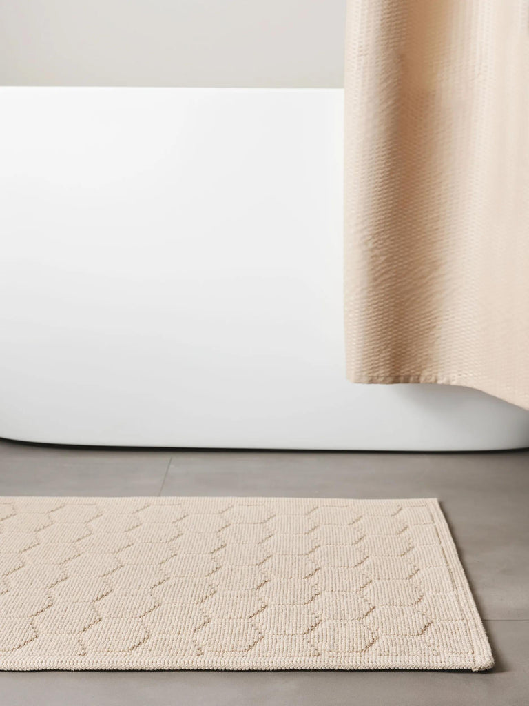 Tapis moderne motif nid d'abeille de bain beige en coton 50x80 cm