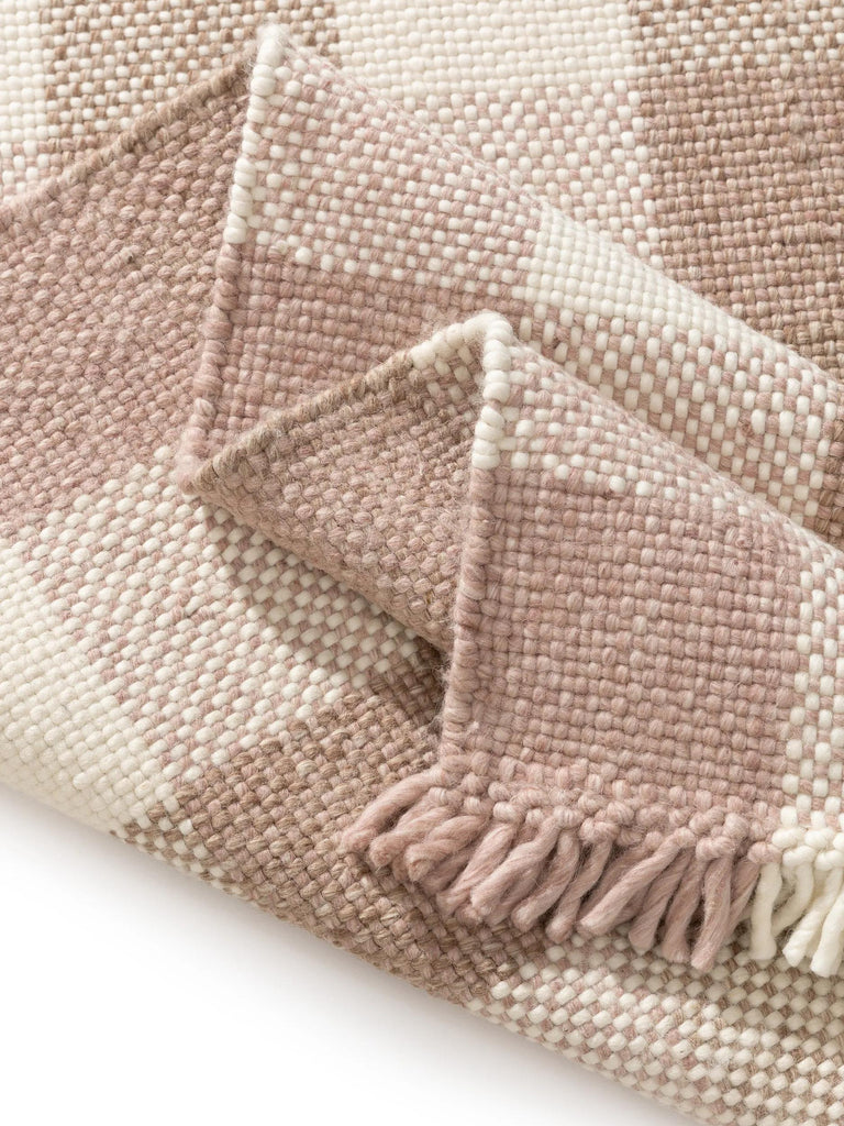 Tapis moderne trame tartan enfant crème et rose en laine 100x150 cm