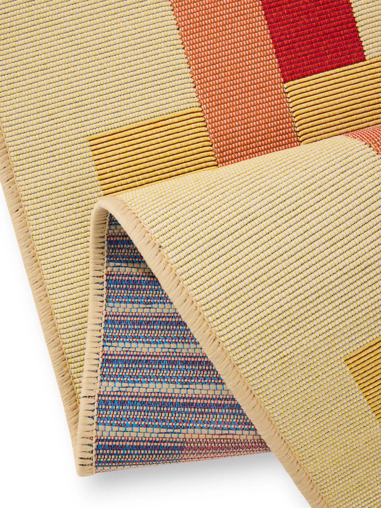 Tapis géométrique quadrillé de couloir rouge et jaune d'intérieur et d'extérieur 80x250 cm