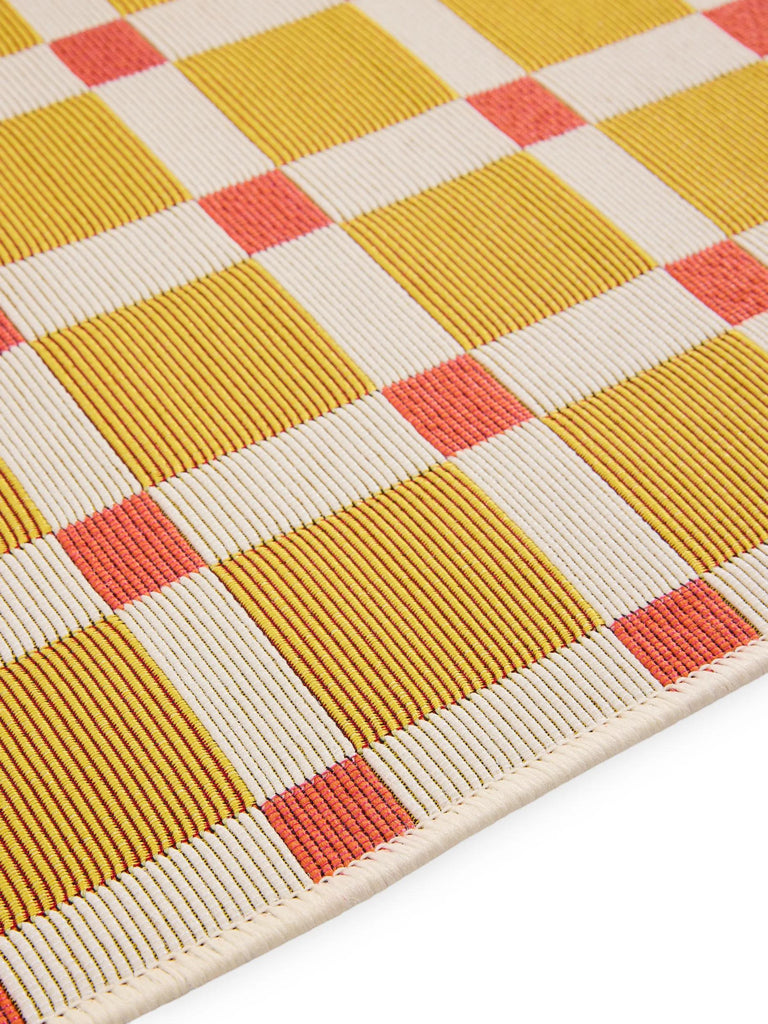 Tapis contemporain quadrillé de couloir jaune et rouge d'intérieur et d'extérieur 80x250 cm