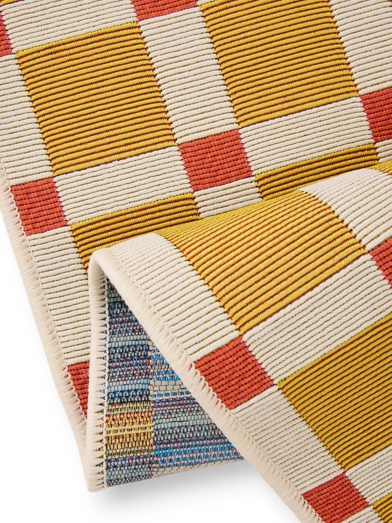 Tapis contemporain quadrillé de couloir jaune et rouge d'intérieur et d'extérieur 80x250 cm