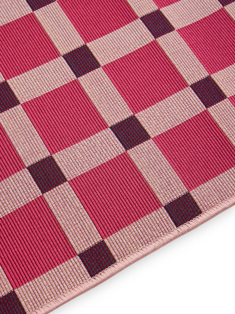 Tapis contemporain quadrillé de couloir rose d'intérieur et d'extérieur 80x250 cm