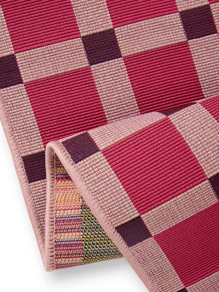 Tapis contemporain quadrillé de couloir rose d'intérieur et d'extérieur 80x250 cm