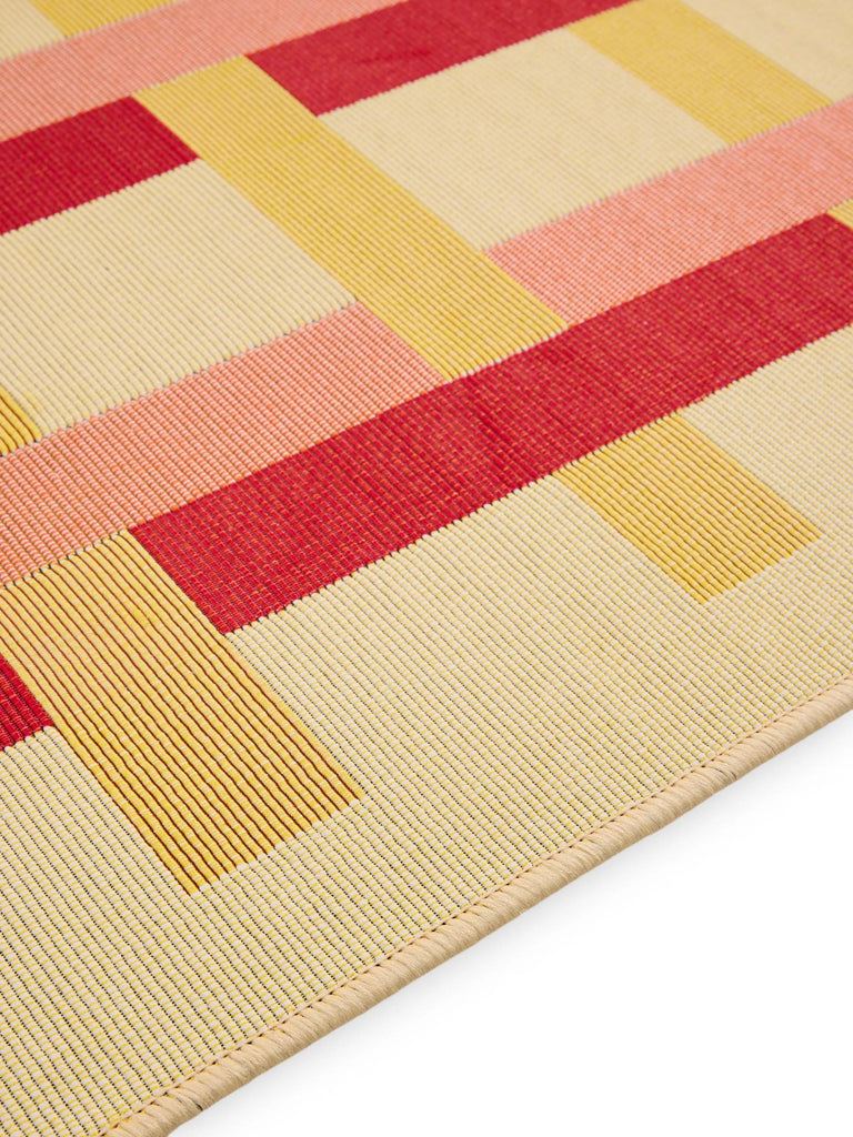 Tapis géométrique quadrillé de couloir rouge et jaune d'intérieur et d'extérieur 80x250 cm