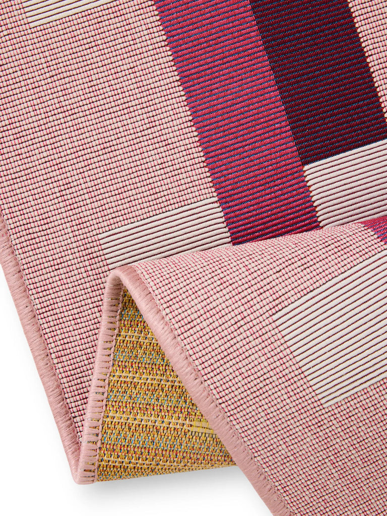 Tapis géométrique quadrillé de couloir rose et blanc d'intérieur et d'extérieur 80x250 cm