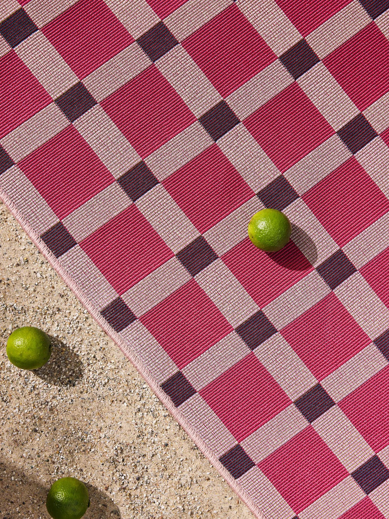 Tapis contemporain quadrillé de couloir rose d'intérieur et d'extérieur 80x250 cm