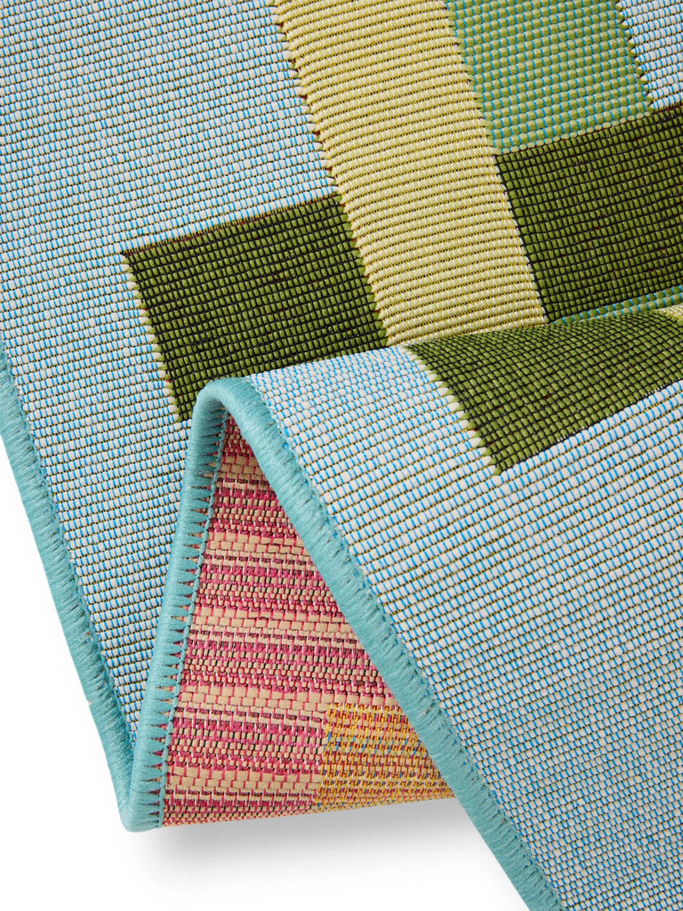 Tapis géométrique quadrillé de couloir vert et bleu d'intérieur et d'extérieur 80x250 cm