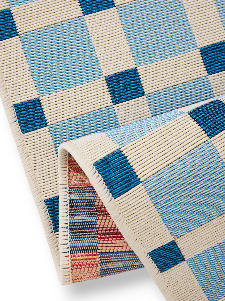 Tapis contemporain quadrillé de couloir bleu d'intérieur et d'extérieur 80x250 cm