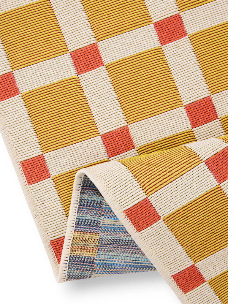 Tapis contemporain quadrillé jaune et rouge d'intérieur et d'extérieur 120x180 cm