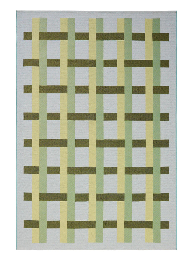 Tapis géométrique quadrillé vert et bleu d'intérieur et d'extérieur 200x285 cm