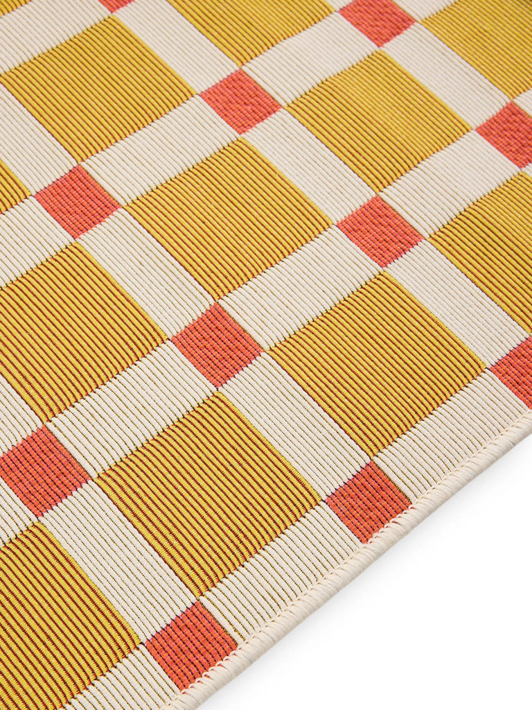 Tapis contemporain quadrillé jaune et rouge d'intérieur et d'extérieur 160x235 cm