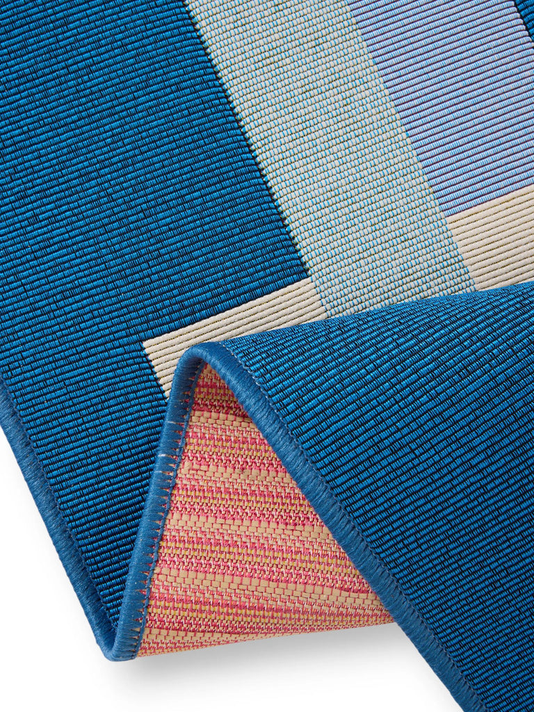 Tapis géométrique quadrillé bleu et beige d'intérieur et d'extérieur 200x285 cm