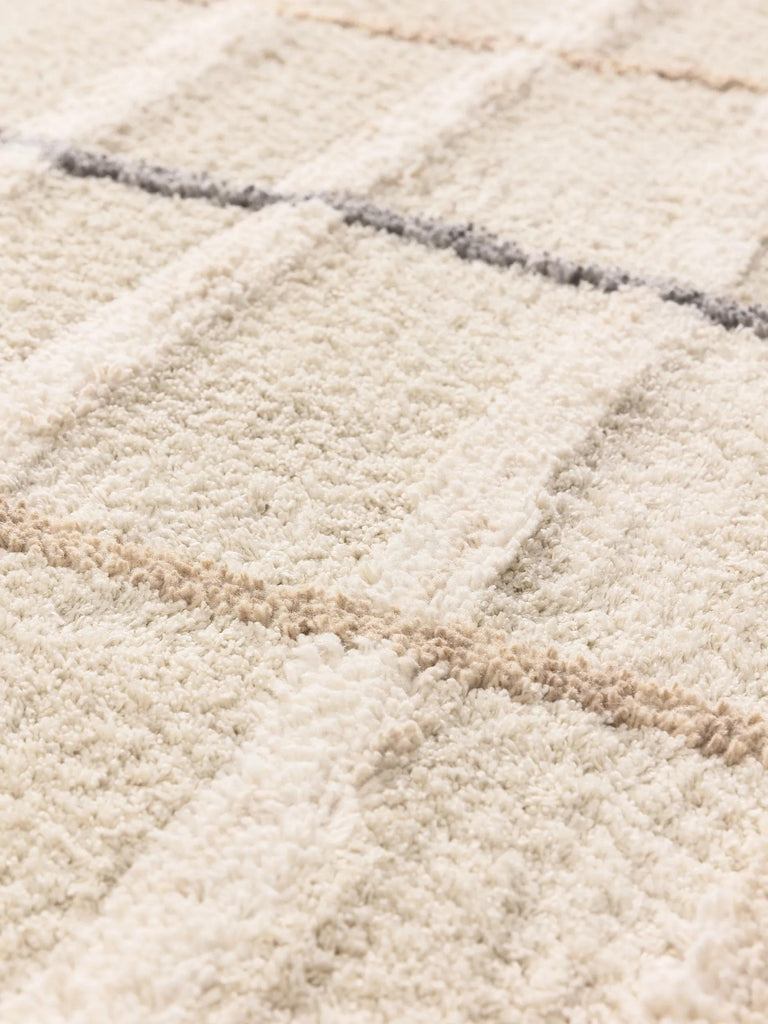 Tapis design motif contemporain de couloir crème et gris 80x250 cm