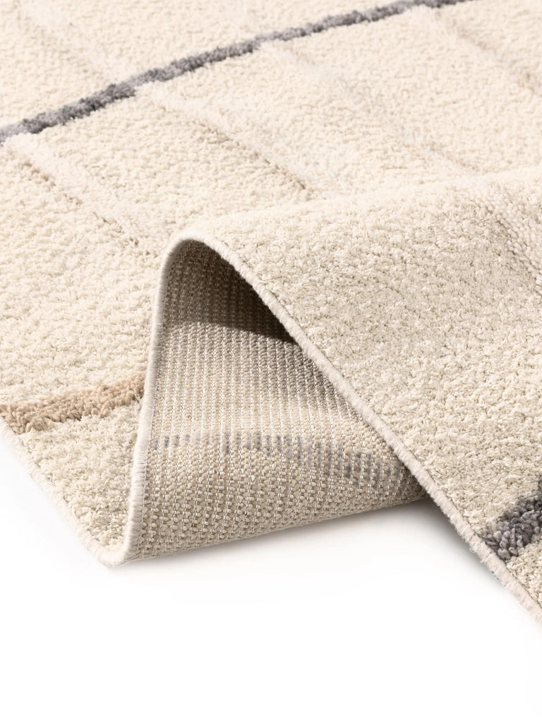 Tapis design motif contemporain de couloir crème et gris 80x250 cm