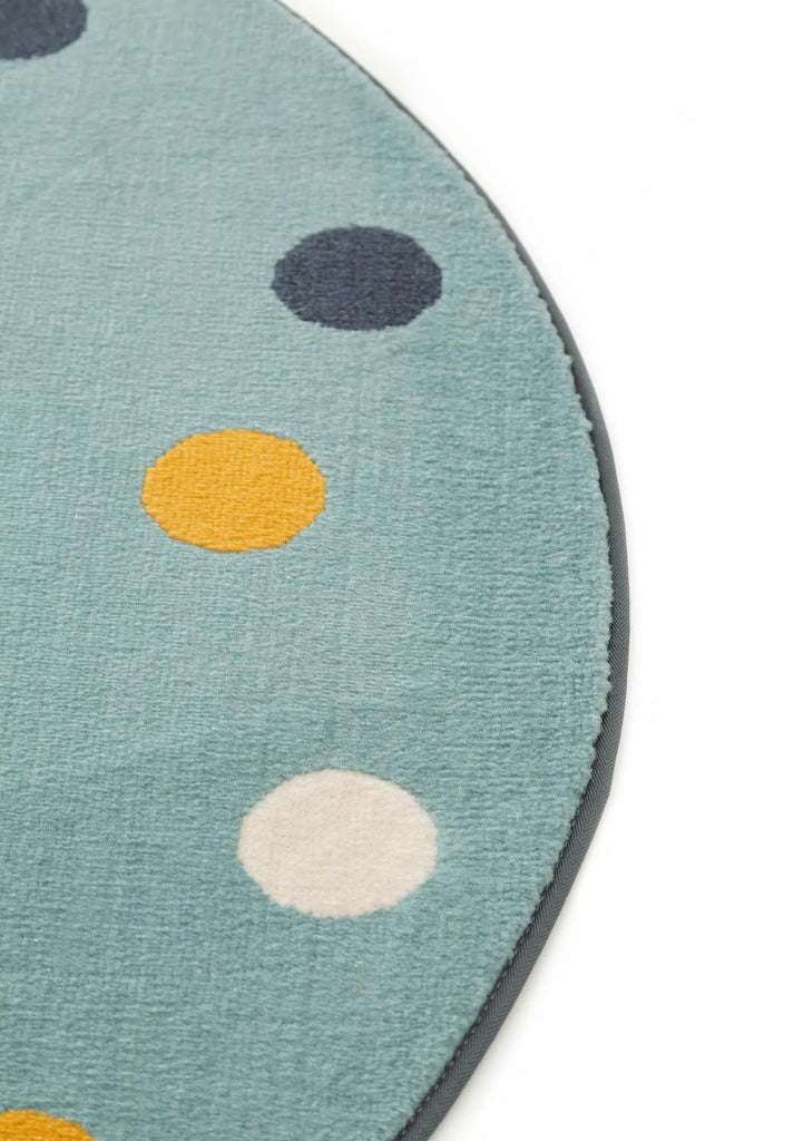 Tapis moderne motif à pois rond enfant bleu et multicolore 120 cm de diamètre