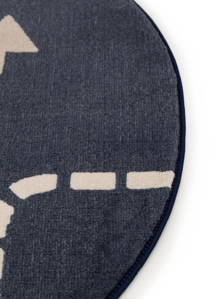 Tapis moderne dessin de ville rond enfant bleu 120 cm de diamètre