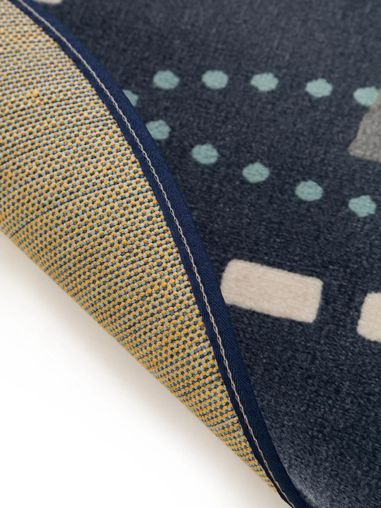 Tapis moderne dessin de ville rond enfant bleu 120 cm de diamètre