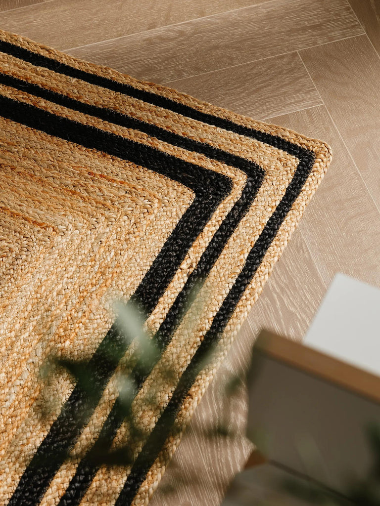 Tapis moderne de couloir marron clair et noir en jute 80x250 cm