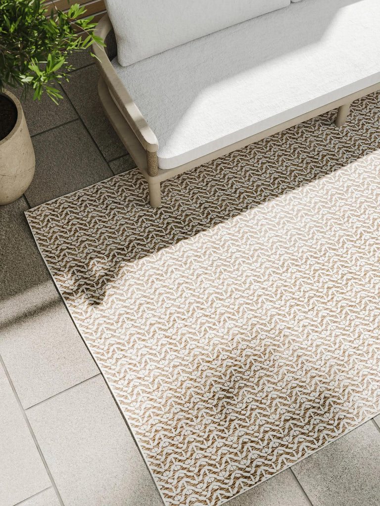 Tapis contemporain tressé vagues crème d'intérieur et d'extérieur 240x350 cm