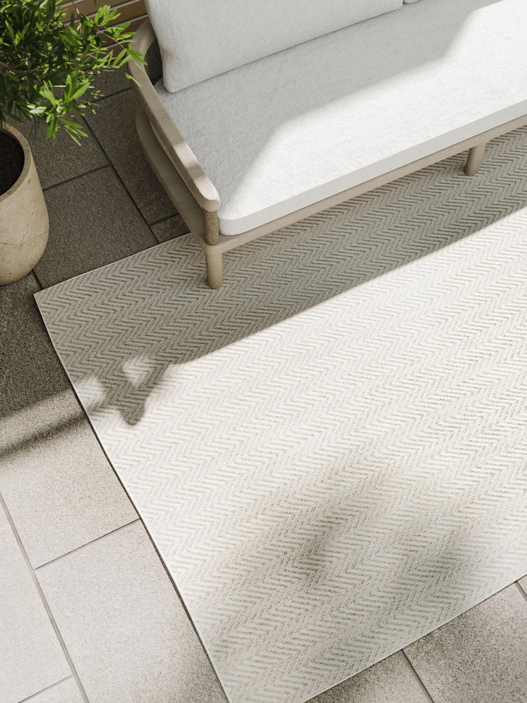Tapis scandinave tressage en pointe blanc d'intérieur et d'extérieur 140x200 cm