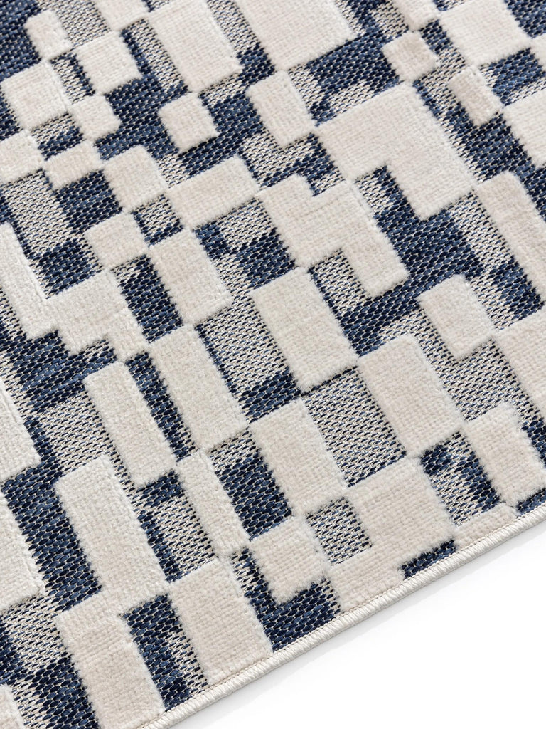 Tapis patchwork abstrait bleu et gris d'intérieur et d'extérieur 160x230 cm