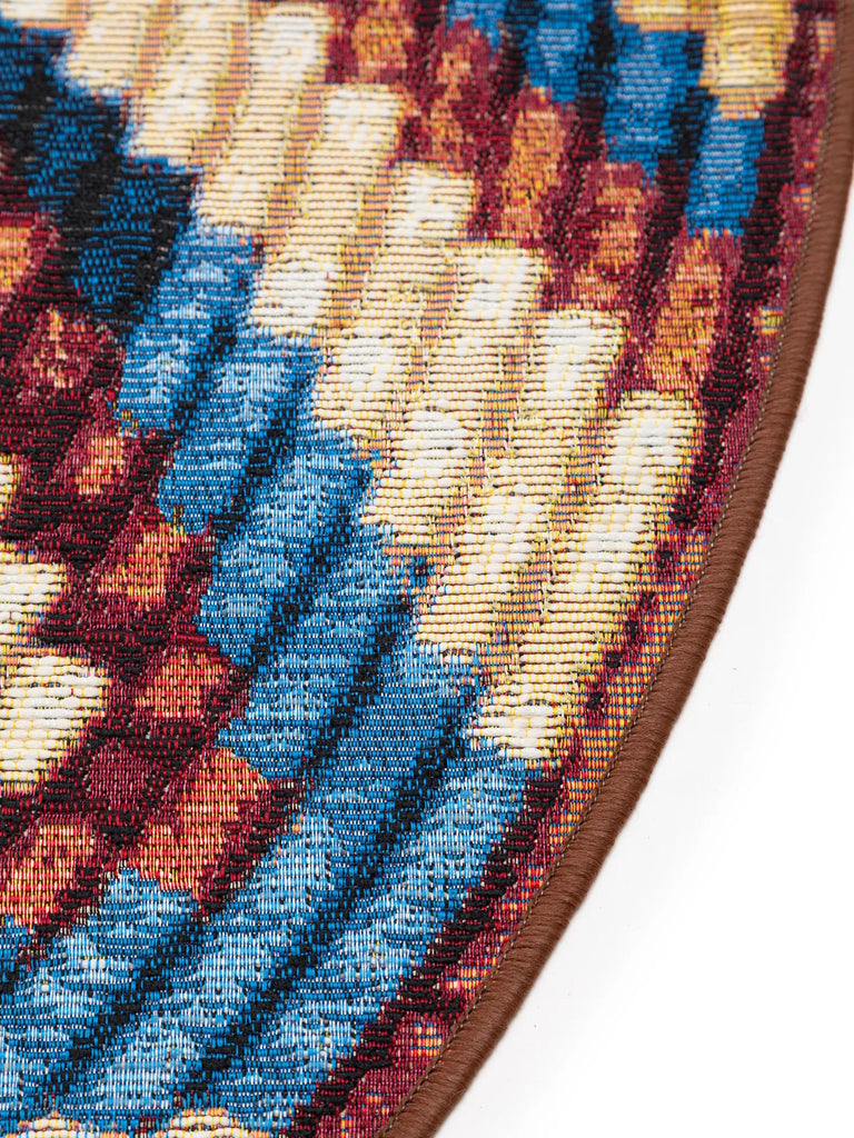 Tapis ethnique imprimé tressé rond multicolore d'intérieur et d'extérieur 160 cm de diamètre