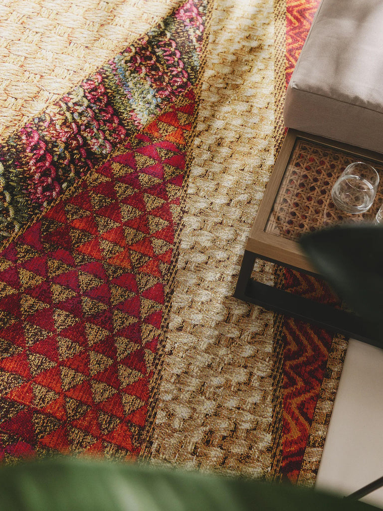 Tapis ethnique imprimé tressé beige et rouge d'intérieur et d'extérieur 160x235 cm