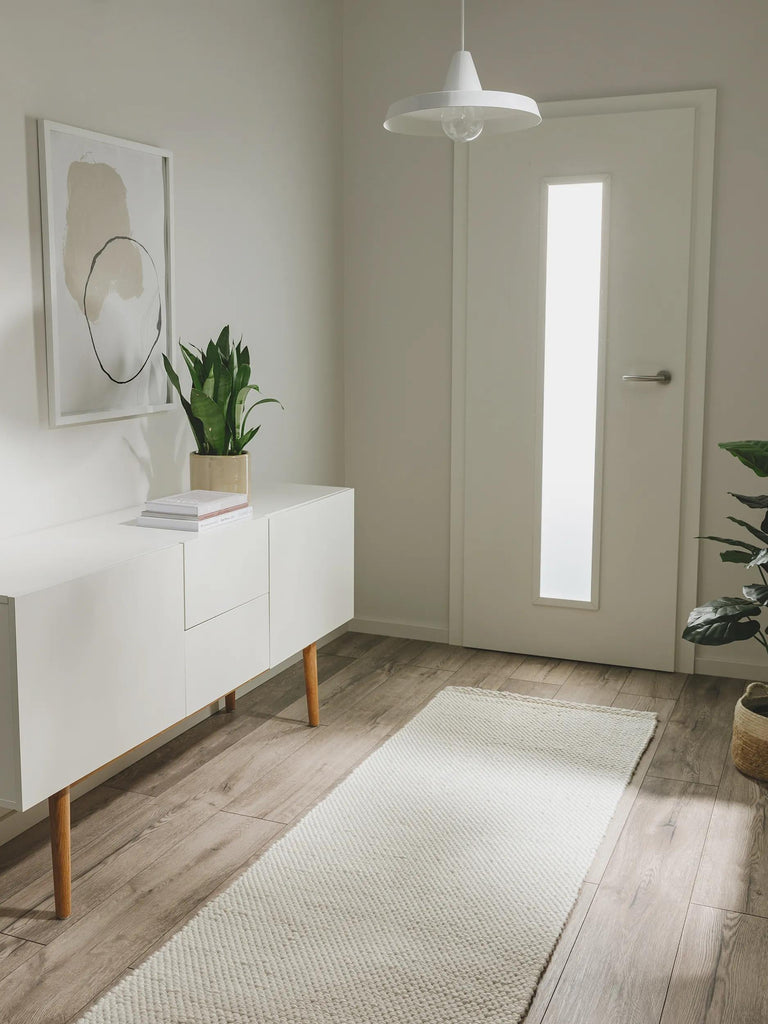 Tapis scandinave tressé de couloir crème d'intérieur et d'extérieur 70x200 cm