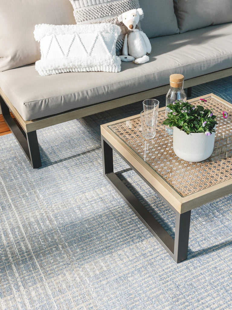 Tapis contemporain bleu et gris d'intérieur et d'extérieur 100x150 cm