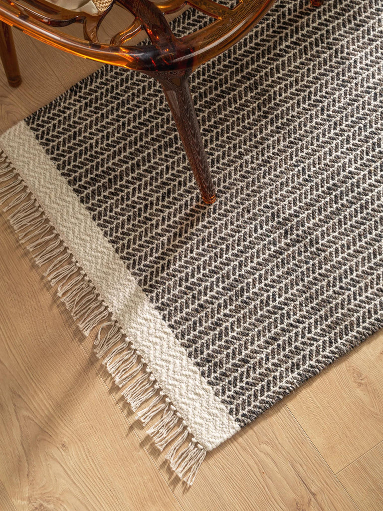 Tapis scandinave géométrique de couloir noir et blanc 70x200 cm