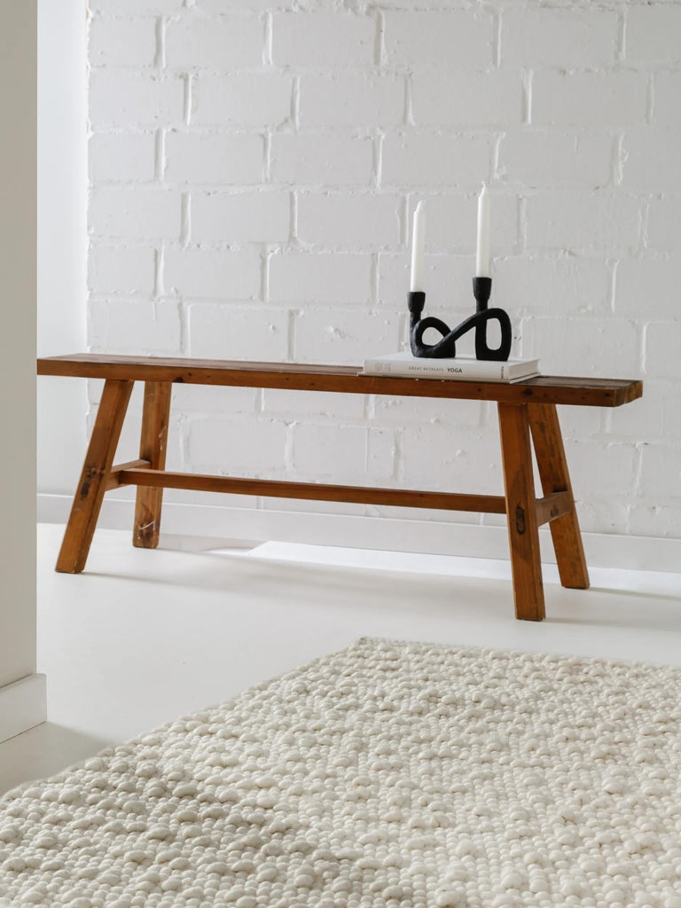 Tapis moderne perlé descente de lit blanc en laine 70x200 cm