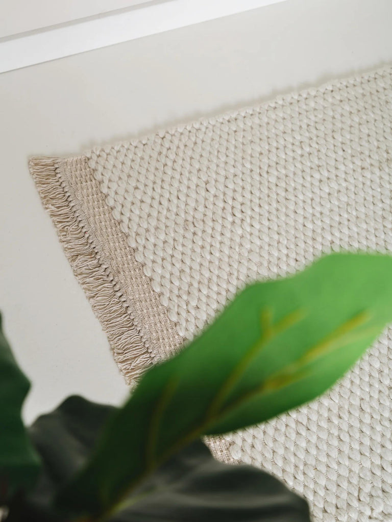 Tapis scandinave uni à franges de couloir crème 80x250 cm